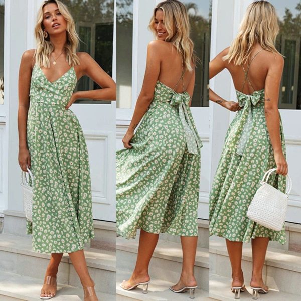 The Best Boho Print Maxi Dress Sleeveless Evening Party Beach Dress V-Neck Sundress Backless Online - Takalr