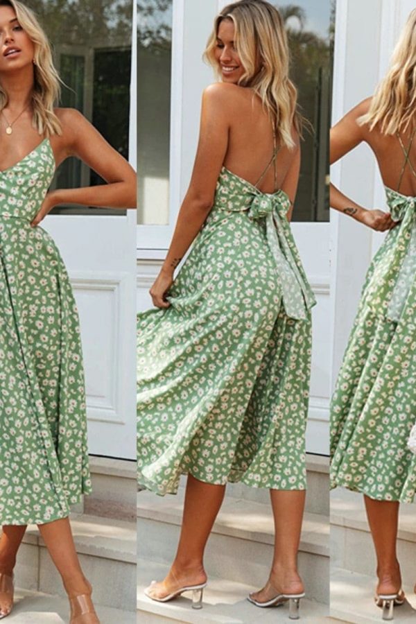 The Best Boho Print Maxi Dress Sleeveless Evening Party Beach Dress V-Neck Sundress Backless Online - Takalr