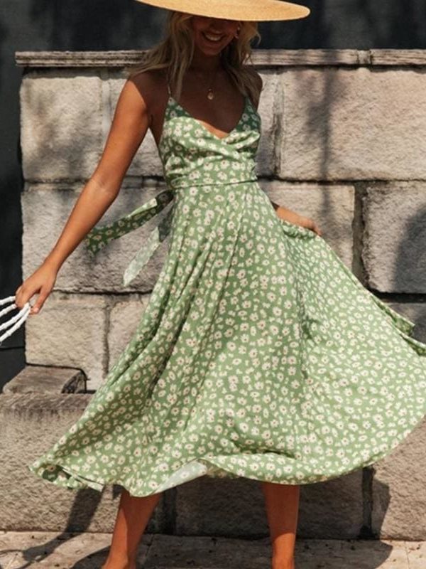 The Best Boho Print Maxi Dress Sleeveless Evening Party Beach Dress V-Neck Sundress Backless Online - Takalr