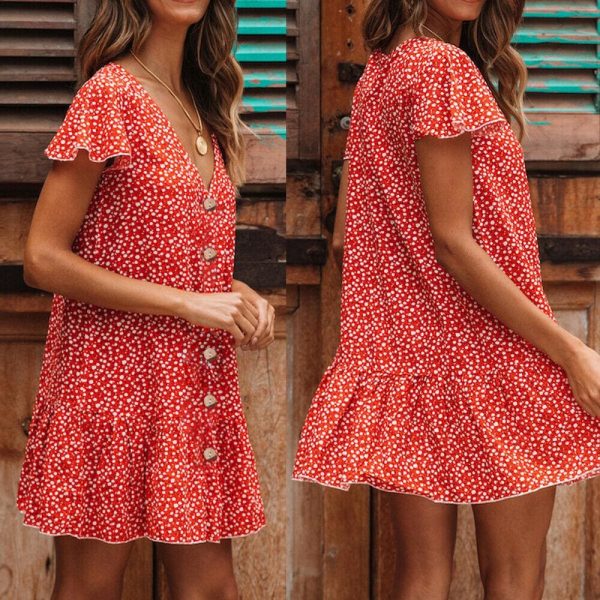 The Best Boho Short Mini Sundress Beach Holiday Party Fashion Ladies Short Sleeve Loose Dresses Online - Takalr