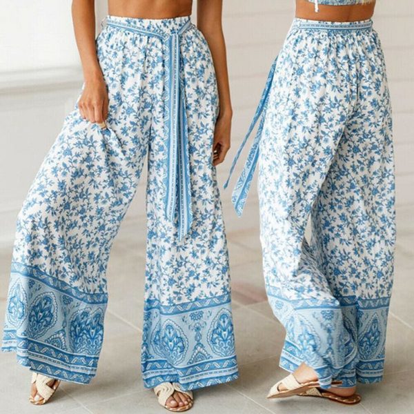 The Best Boho Women Baggy Harem Pants Hippie Wide Leg Gypsy Palazzo High Waist Loose Wide Leg Trousers Flared Bell Bottoms Online - Takalr