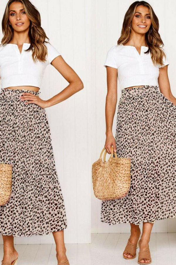 The Best Boho Women Chiffon High Waist Summer Beach Long Maxi Dress Leopard Print Ladies Bandage Party Split Skirt Hot Online - Takalr