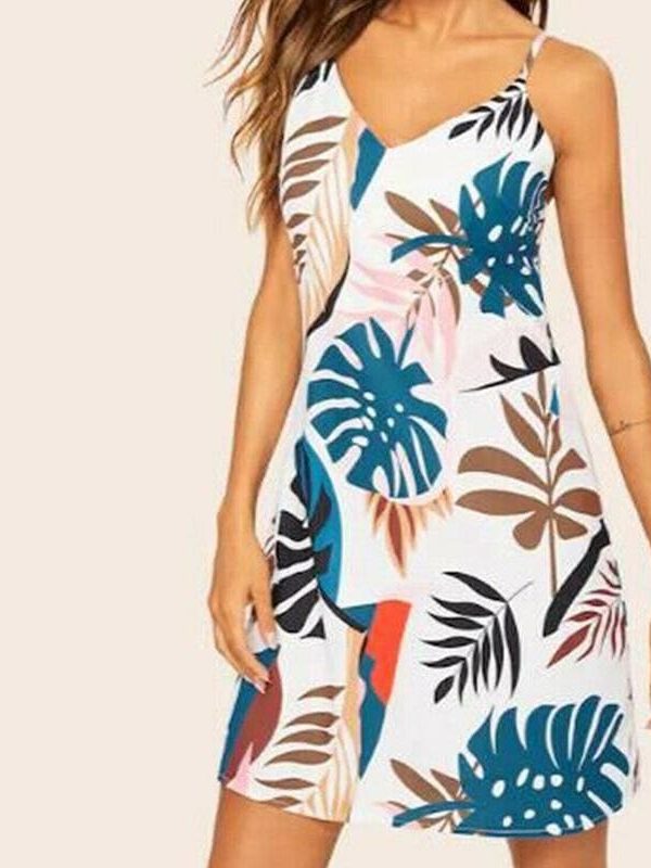 The Best Boho Women Summer Beach Sleeveless V-Neck Dress Fashion Ladies Casual Holiday Dress Floral Printed Sundress New Online - Takalr