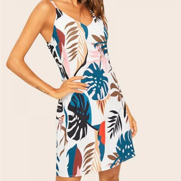 The Best Boho Women Summer Beach Sleeveless V-Neck Dress Fashion Ladies Casual Holiday Dress Floral Printed Sundress New Online - Takalr