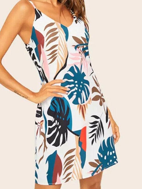 The Best Boho Women Summer Beach Sleeveless V-Neck Dress Fashion Ladies Casual Holiday Dress Floral Printed Sundress New Online - Takalr