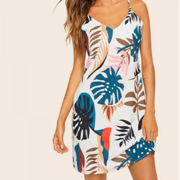 The Best Boho Women Summer Beach Sleeveless V-Neck Dress Fashion Ladies Casual Holiday Dress Floral Printed Sundress New Online - Takalr