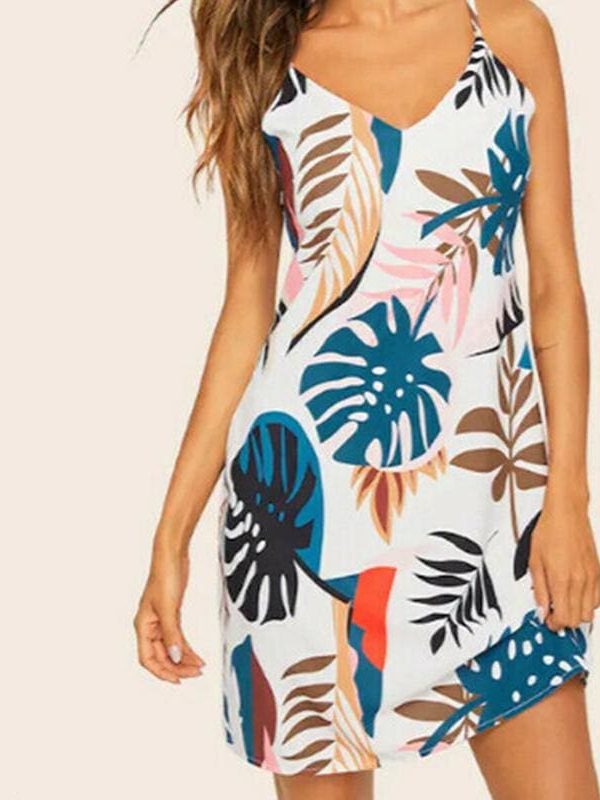 The Best Boho Women Summer Beach Sleeveless V-Neck Dress Fashion Ladies Casual Holiday Dress Floral Printed Sundress New Online - Takalr