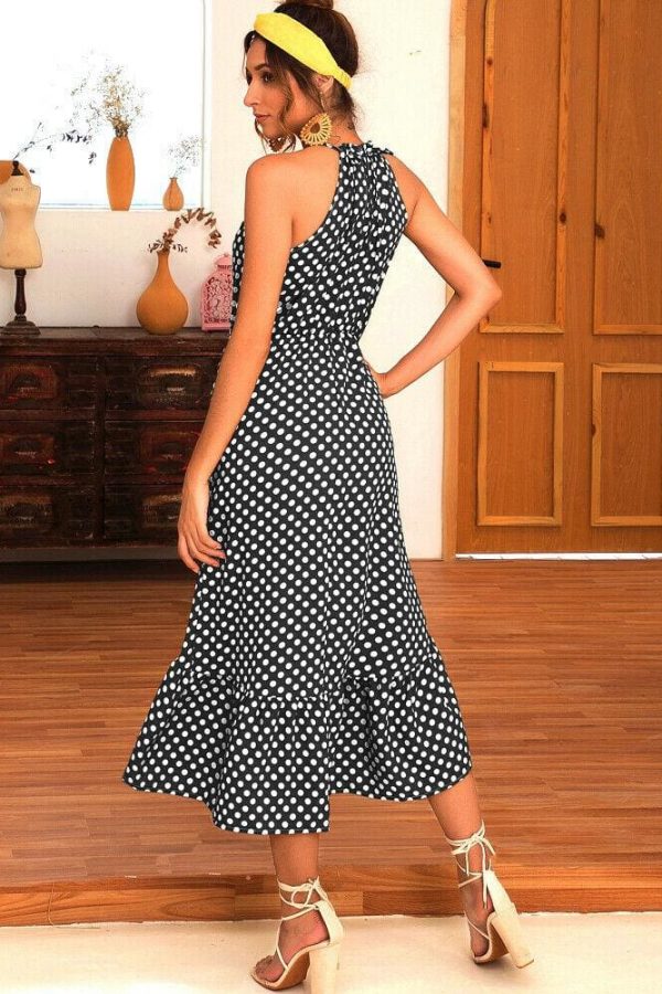 The Best Boho Women Summer Holiday Polka Dot Ruffle Dress Fashion Ladies Sleeveless Halter Neck Casual Dress Sundress Online - Takalr