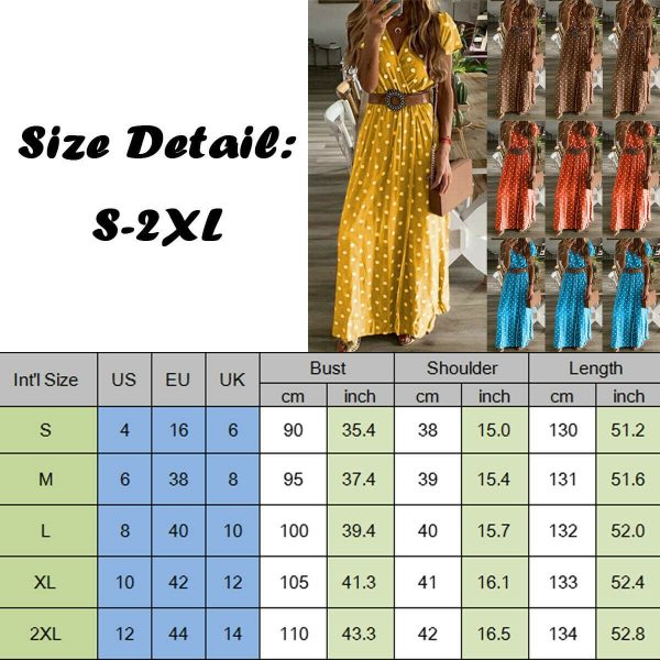 The Best Boho Women Summer Maxi Long Dress Fashion Ladies Short Sleeve V-neck Beach Evening Party Polka Dot Sundress Online - Takalr