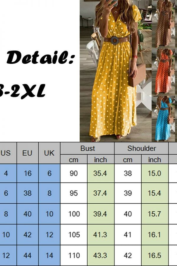 The Best Boho Women Summer Maxi Long Dress Fashion Ladies Short Sleeve V-neck Beach Evening Party Polka Dot Sundress Online - Takalr