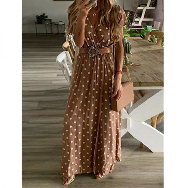 The Best Boho Women Summer Maxi Long Dress Fashion Ladies Short Sleeve V-neck Beach Evening Party Polka Dot Sundress Online - Takalr