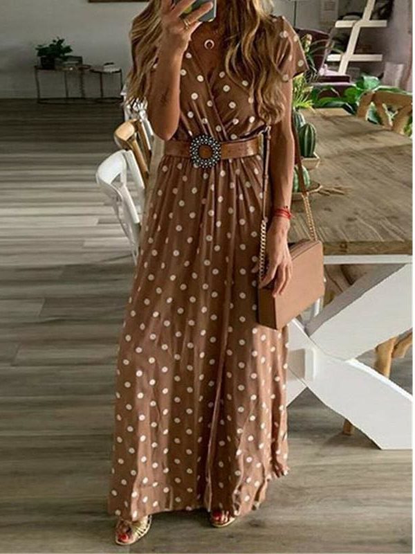 The Best Boho Women Summer Maxi Long Dress Fashion Ladies Short Sleeve V-neck Beach Evening Party Polka Dot Sundress Online - Takalr