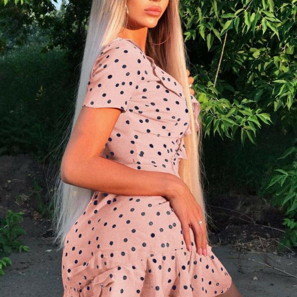 The Best Boho Women Summer Polka Dot Short Sleeve Deep V Neck Mini Dress Party Beach Holiday Sweet Ruffles Sundress Online - Takalr