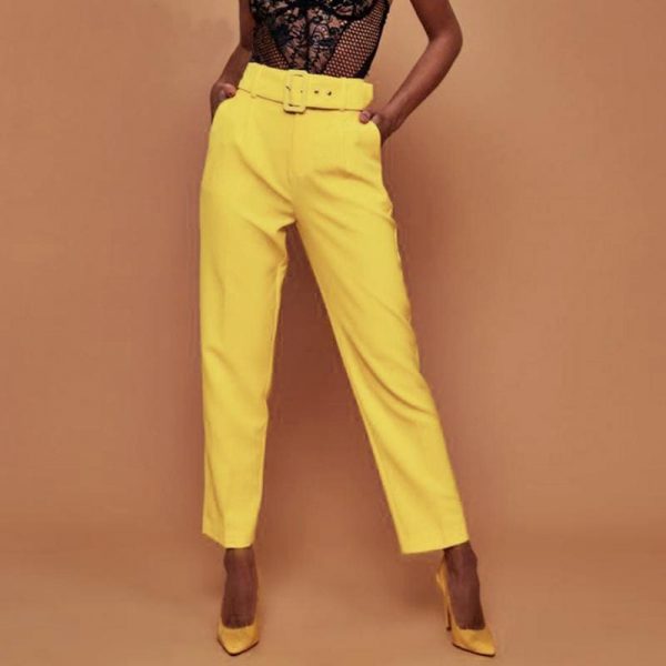 The Best Buckle belt trousers women pants loose work high waist suit pants Online - Takalr