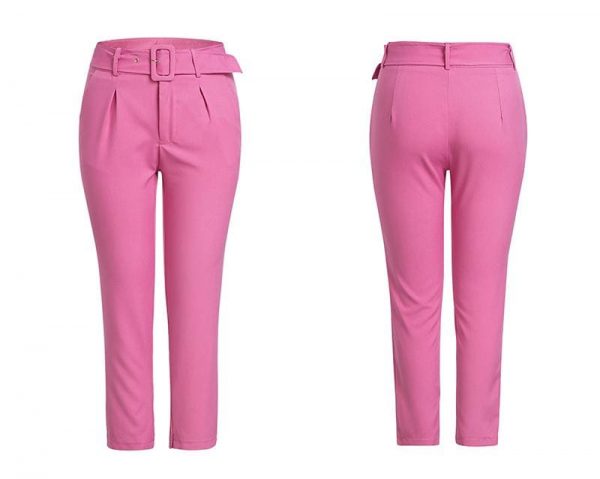 The Best Buckle belt trousers women pants loose work high waist suit pants Online - Takalr