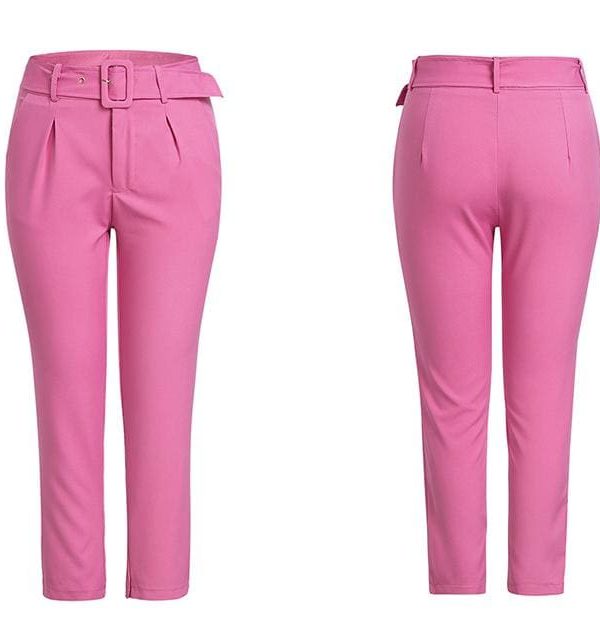 The Best Buckle belt trousers women pants loose work high waist suit pants Online - Takalr