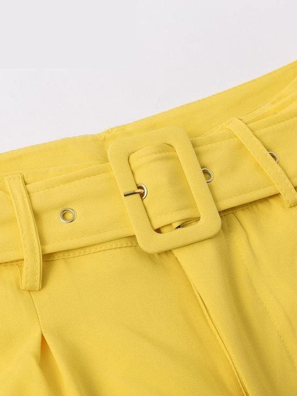 The Best Buckle belt trousers women pants loose work high waist suit pants Online - Takalr