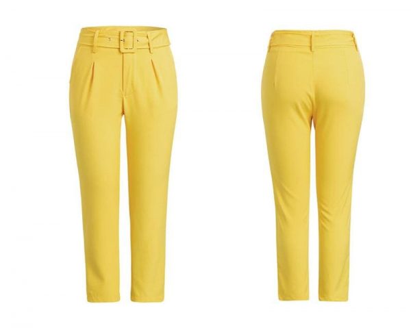 The Best Buckle belt trousers women pants loose work high waist suit pants Online - Takalr