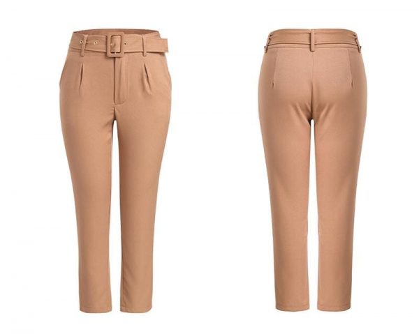 The Best Buckle belt trousers women pants loose work high waist suit pants Online - Takalr