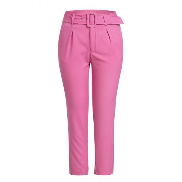 The Best Buckle belt trousers women pants loose work high waist suit pants Online - Takalr