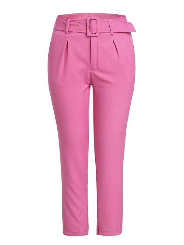 The Best Buckle belt trousers women pants loose work high waist suit pants Online - Takalr