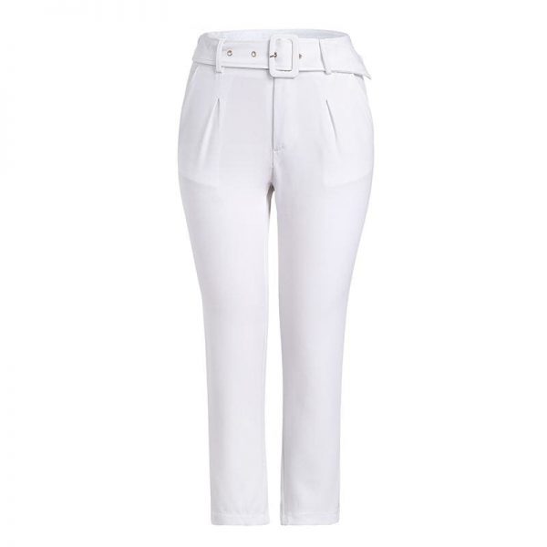 The Best Buckle belt trousers women pants loose work high waist suit pants Online - Takalr