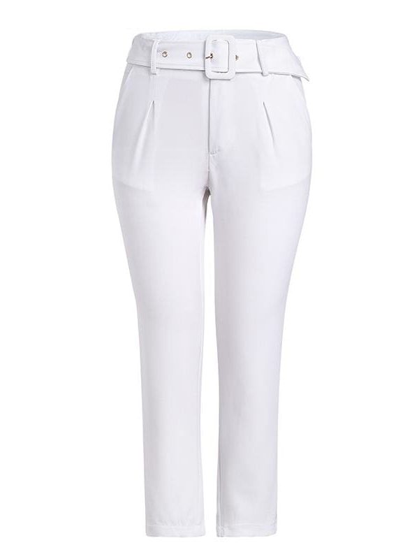 The Best Buckle belt trousers women pants loose work high waist suit pants Online - Takalr