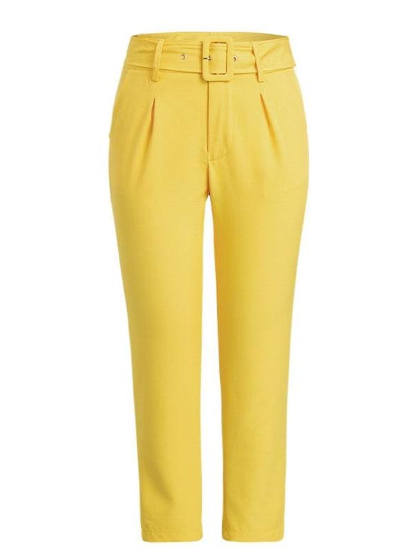 The Best Buckle belt trousers women pants loose work high waist suit pants Online - Takalr