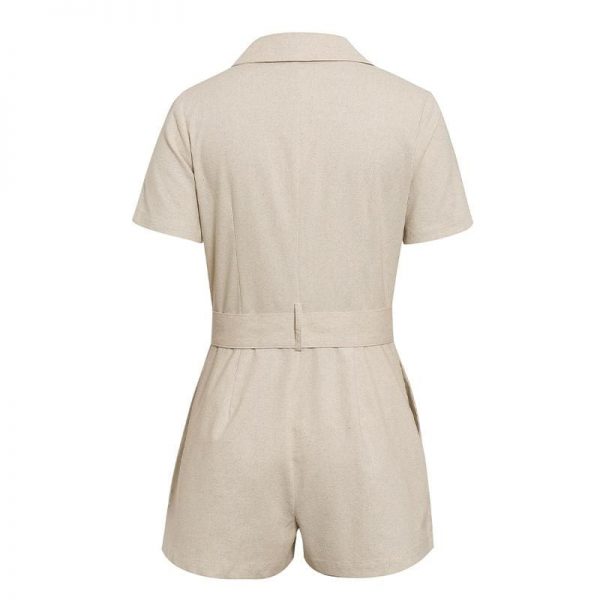 The Best button belt tie summer playsuits women casual linen beach playsuits Online - Takalr