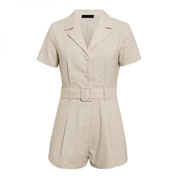 The Best button belt tie summer playsuits women casual linen beach playsuits Online - Takalr