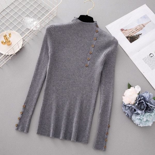 The Best Button Turtleneck Sweater Women Spring Autumn Knitted Pullover Sweater Online - Takalr