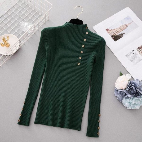 The Best Button Turtleneck Sweater Women Spring Autumn Knitted Pullover Sweater Online - Takalr