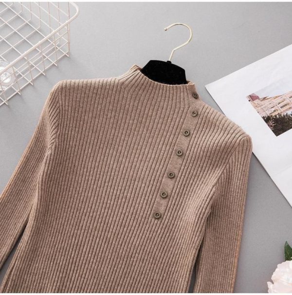 The Best Button Turtleneck Sweater Women Spring Autumn Knitted Pullover Sweater Online - Takalr