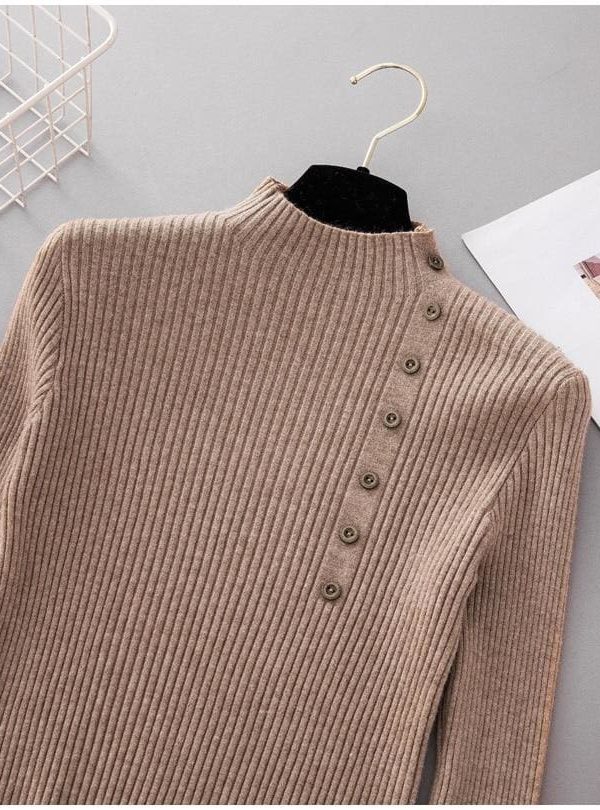 The Best Button Turtleneck Sweater Women Spring Autumn Knitted Pullover Sweater Online - Takalr