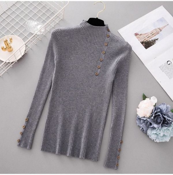 The Best Button Turtleneck Sweater Women Spring Autumn Knitted Pullover Sweater Online - Takalr