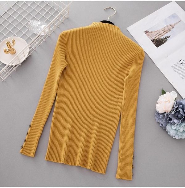 The Best Button Turtleneck Sweater Women Spring Autumn Knitted Pullover Sweater Online - Takalr