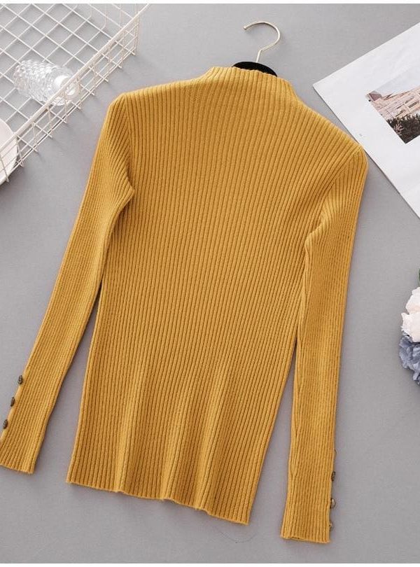 The Best Button Turtleneck Sweater Women Spring Autumn Knitted Pullover Sweater Online - Takalr