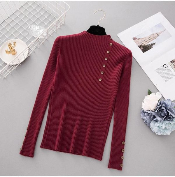 The Best Button Turtleneck Sweater Women Spring Autumn Knitted Pullover Sweater Online - Takalr