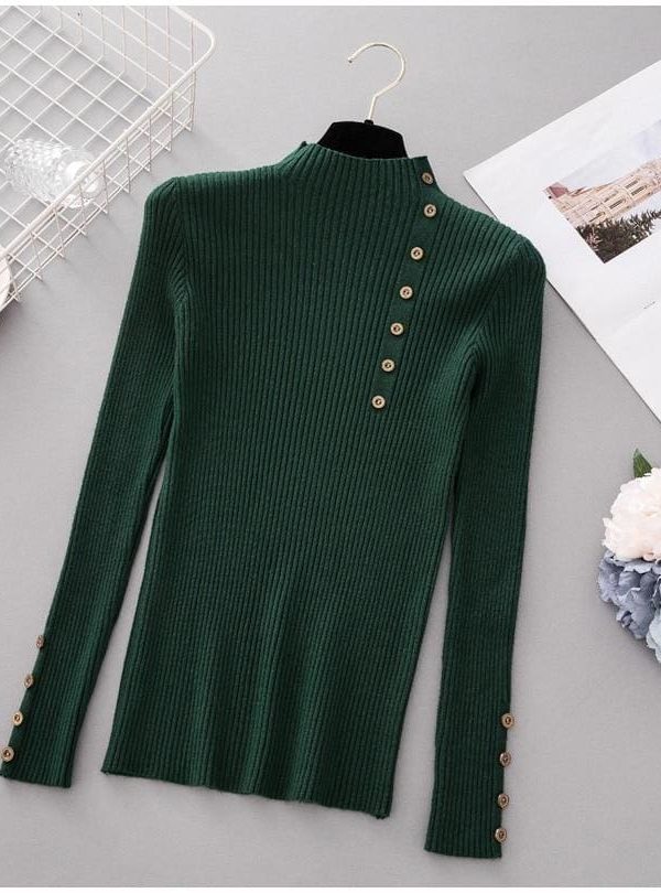 The Best Button Turtleneck Sweater Women Spring Autumn Knitted Pullover Sweater Online - Takalr