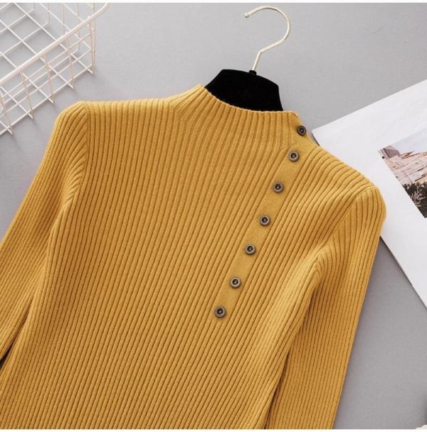 The Best Button Turtleneck Sweater Women Spring Autumn Knitted Pullover Sweater Online - Takalr