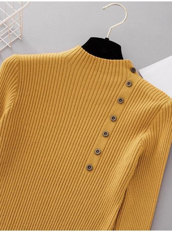 The Best Button Turtleneck Sweater Women Spring Autumn Knitted Pullover Sweater Online - Takalr