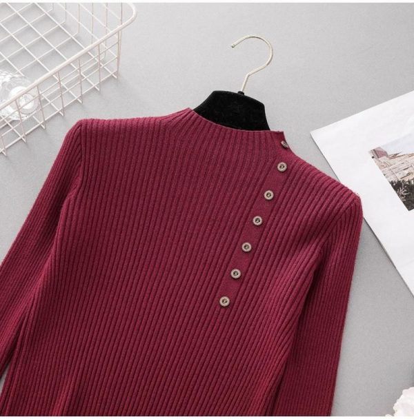 The Best Button Turtleneck Sweater Women Spring Autumn Knitted Pullover Sweater Online - Takalr