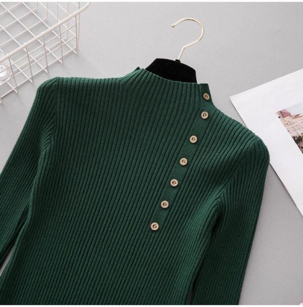 The Best Button Turtleneck Sweater Women Spring Autumn Knitted Pullover Sweater Online - Takalr