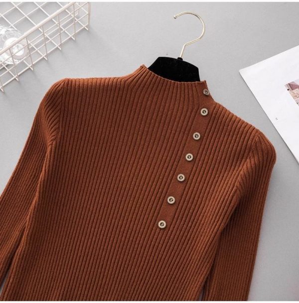 The Best Button Turtleneck Sweater Women Spring Autumn Knitted Pullover Sweater Online - Takalr