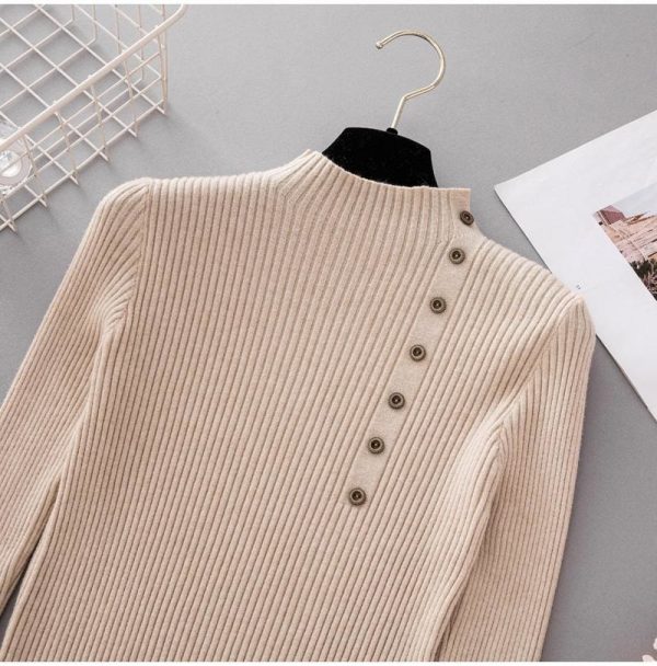 The Best Button Turtleneck Sweater Women Spring Autumn Knitted Pullover Sweater Online - Takalr