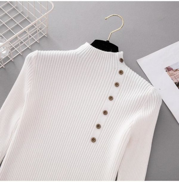 The Best Button Turtleneck Sweater Women Spring Autumn Knitted Pullover Sweater Online - Takalr