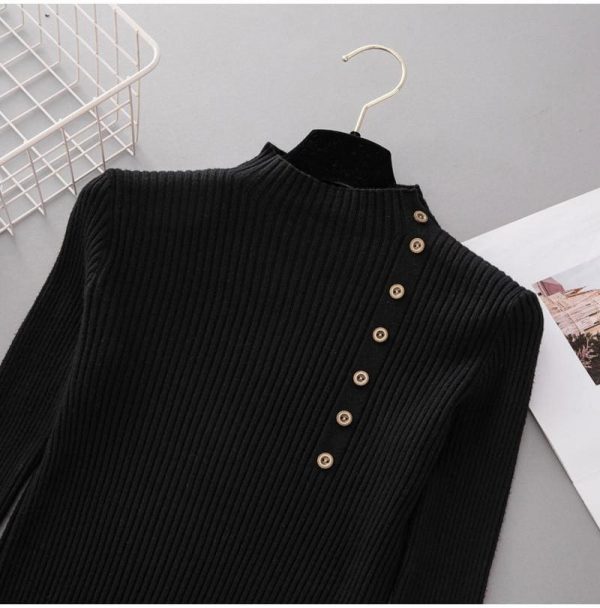 The Best Button Turtleneck Sweater Women Spring Autumn Knitted Pullover Sweater Online - Takalr