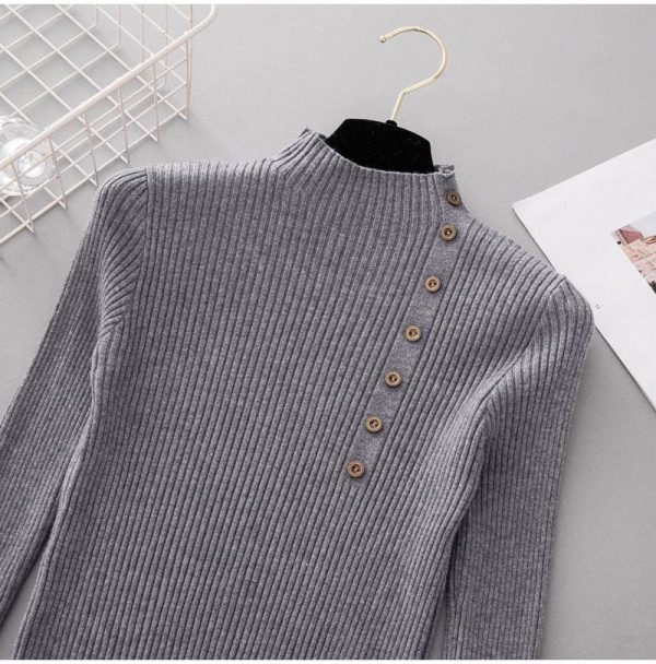 The Best Button Turtleneck Sweater Women Spring Autumn Knitted Pullover Sweater Online - Takalr