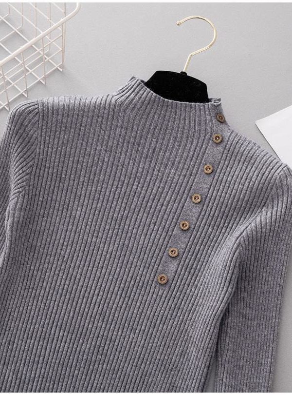 The Best Button Turtleneck Sweater Women Spring Autumn Knitted Pullover Sweater Online - Takalr