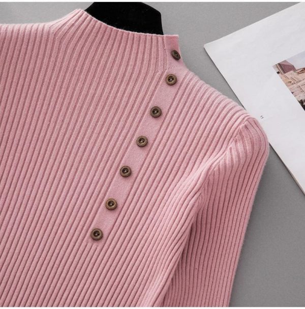 The Best Button Turtleneck Sweater Women Spring Autumn Knitted Pullover Sweater Online - Takalr